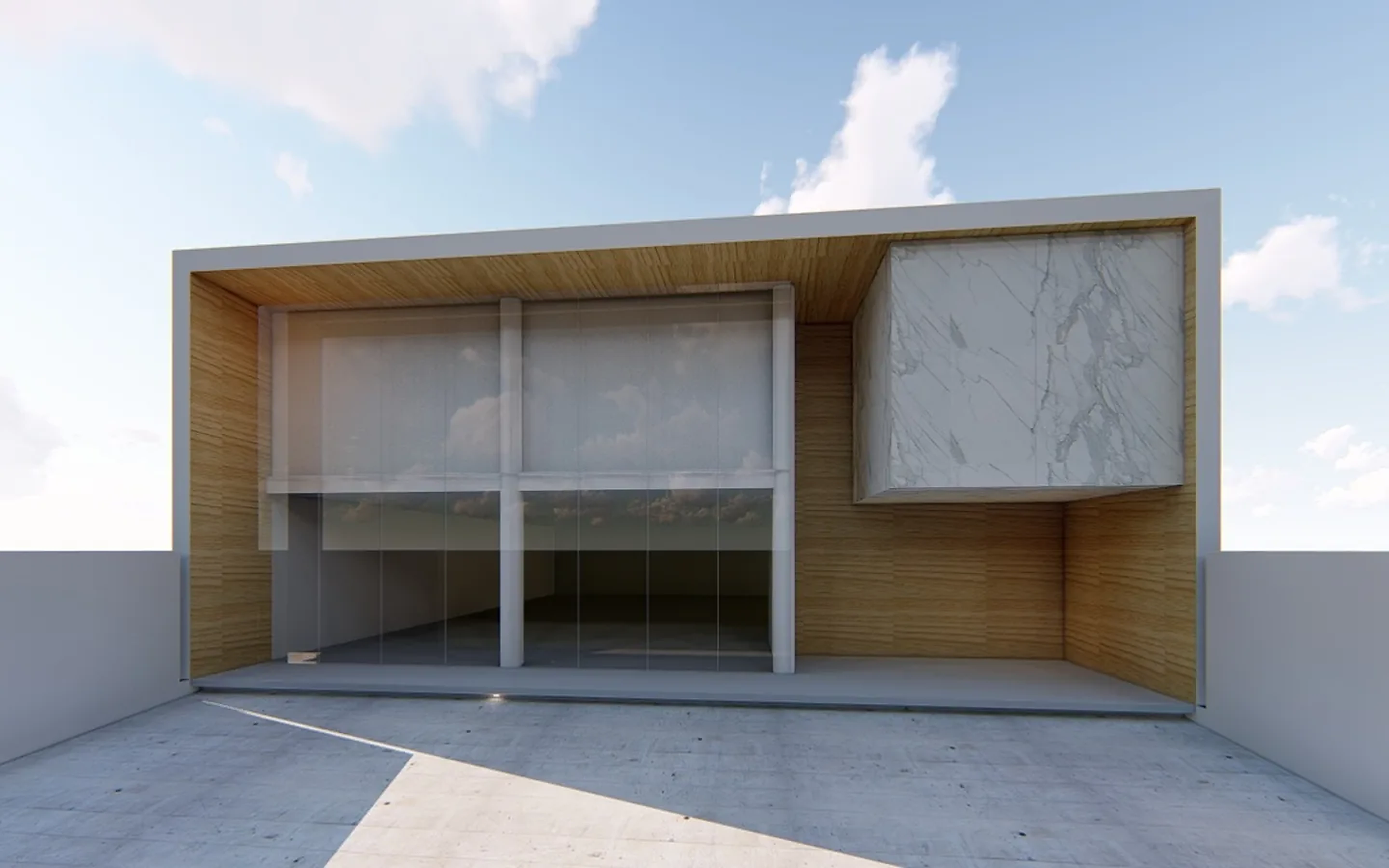 Render 3D da mesma fachada do prédio comercial
